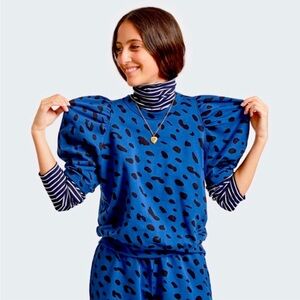 Clare V Puff Sleeve Sweatshirt - Faded Marine Jaguar